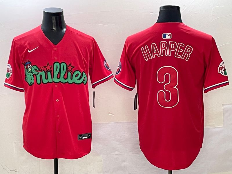 Men Philadelphia Phillies #3 Harper Red three generations Joint Name 2025 Nike MLB Jersey style 1